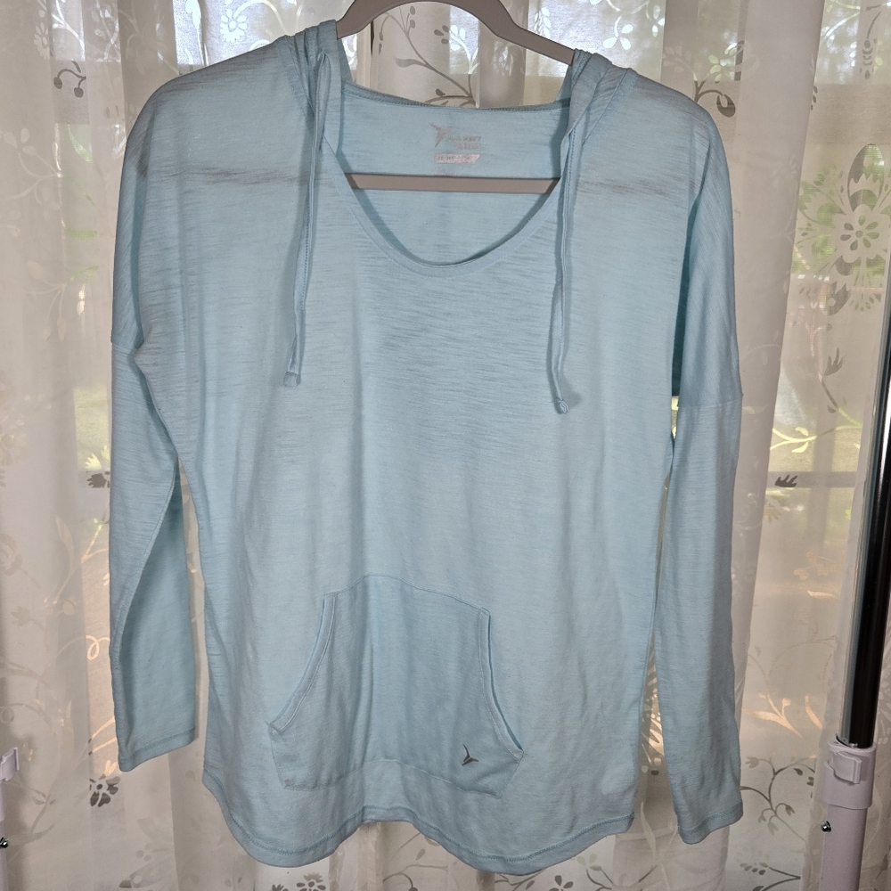 Old Navy Active Light Blue Women's Hoodie Top Size Small, Lightweight Long Sleev